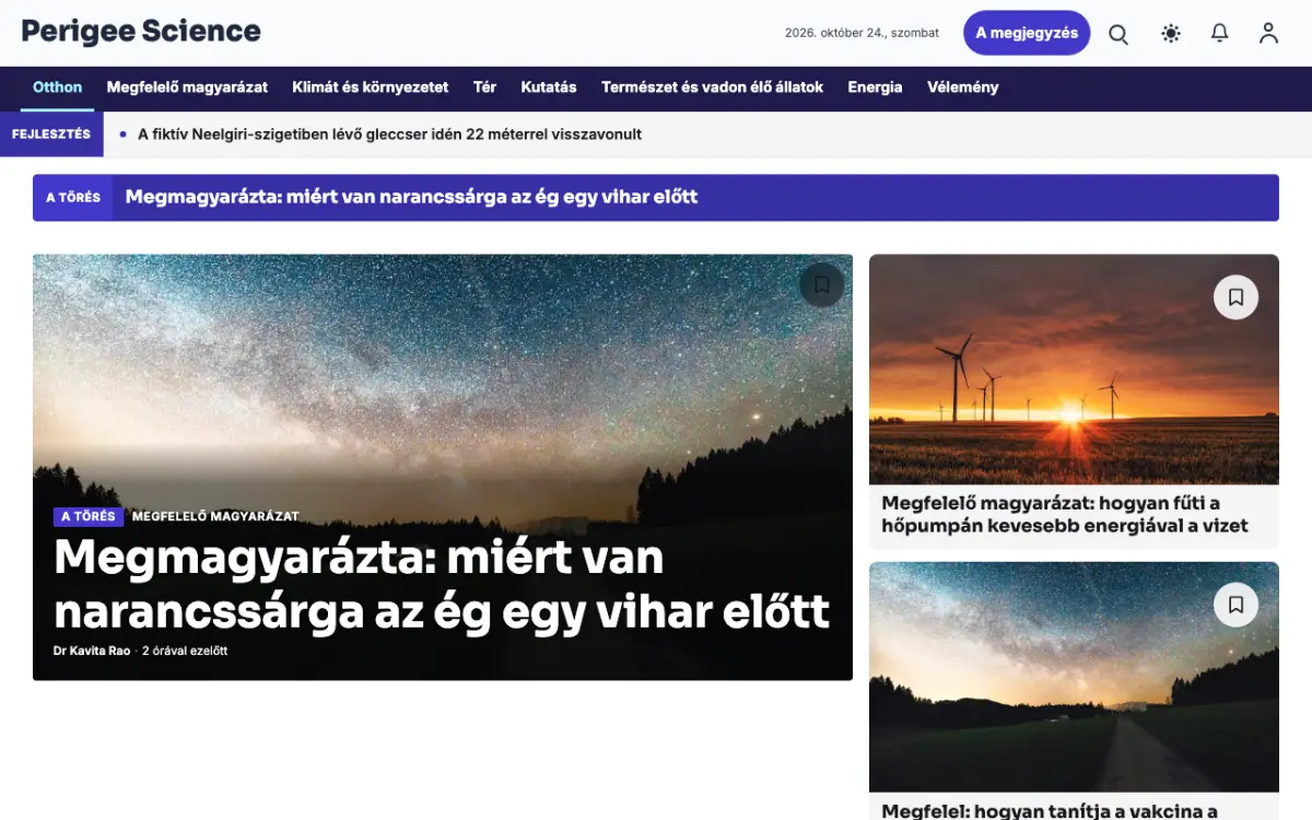 Perigee — Tudomány: hírek weboldalsablon, asztali nézet