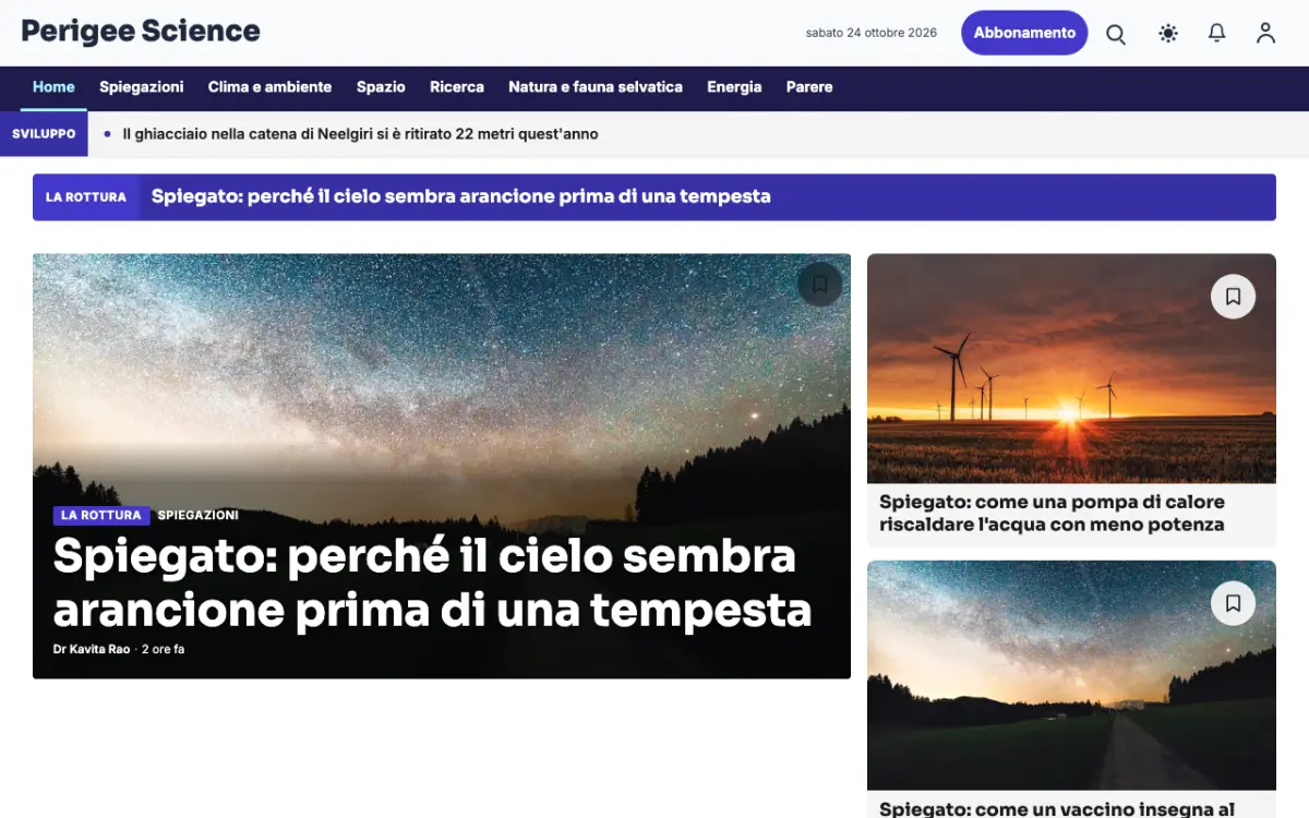 Perigee – template di sito per News Scienza, vista desktop