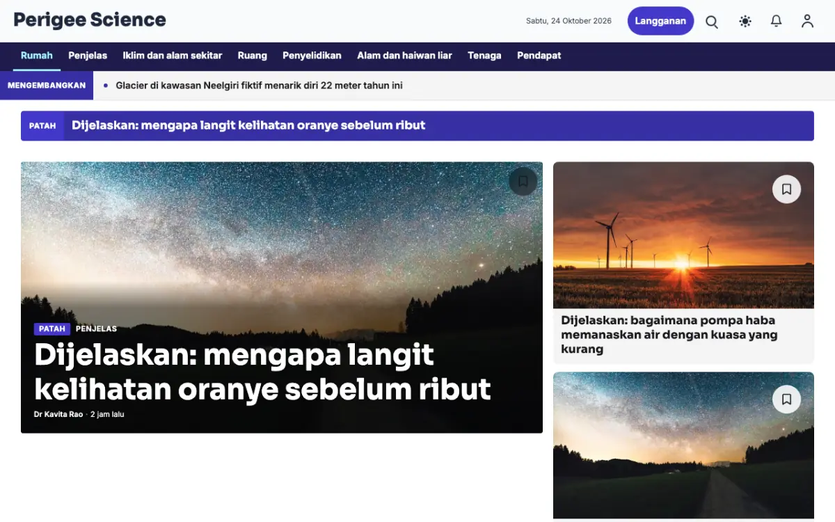 Perigee — templat laman web Berita Sains, paparan desktop