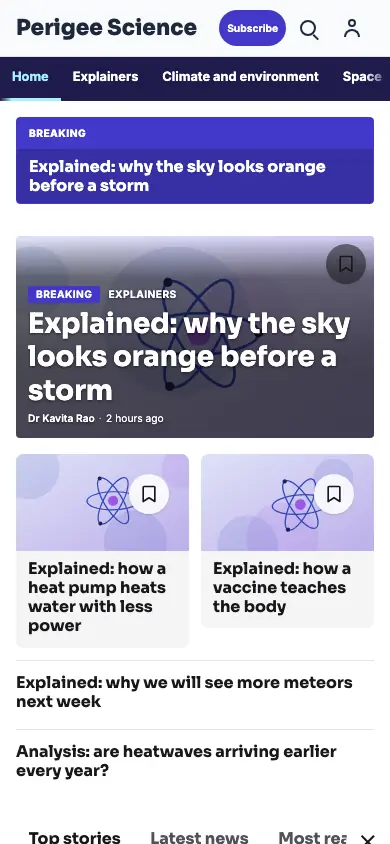 Perigee — Science News app, phone view