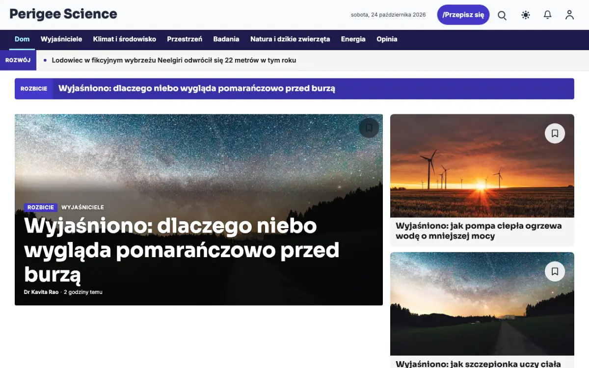 Perigee – szablon strony (Nauka: wiadomości), widok na komputerze
