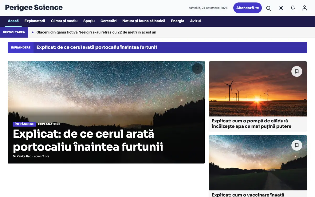 Perigee – șablon de site pentru Știri Știință, vedere pe desktop