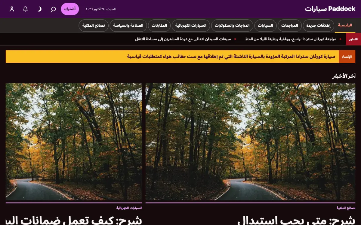 Paddock — قالب موقع أخبار السيارات، عرض سطح المكتب