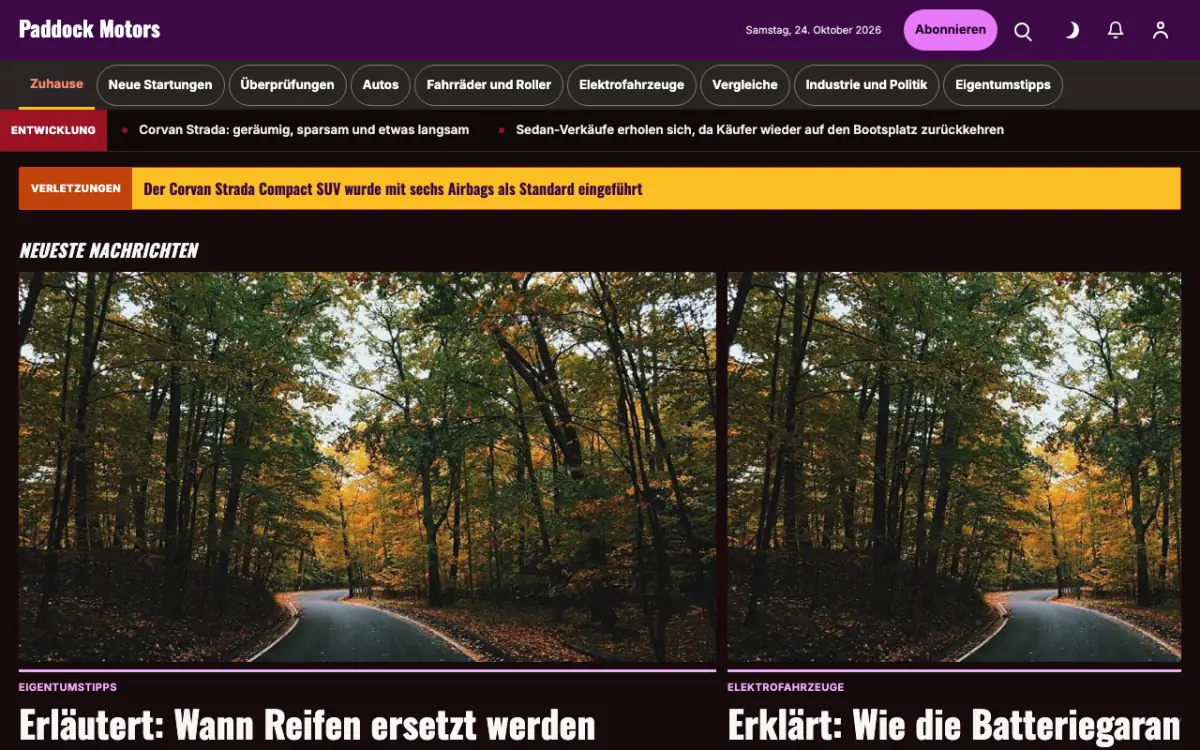 Paddock – Website-Vorlage für Auto-News, Desktop-Ansicht