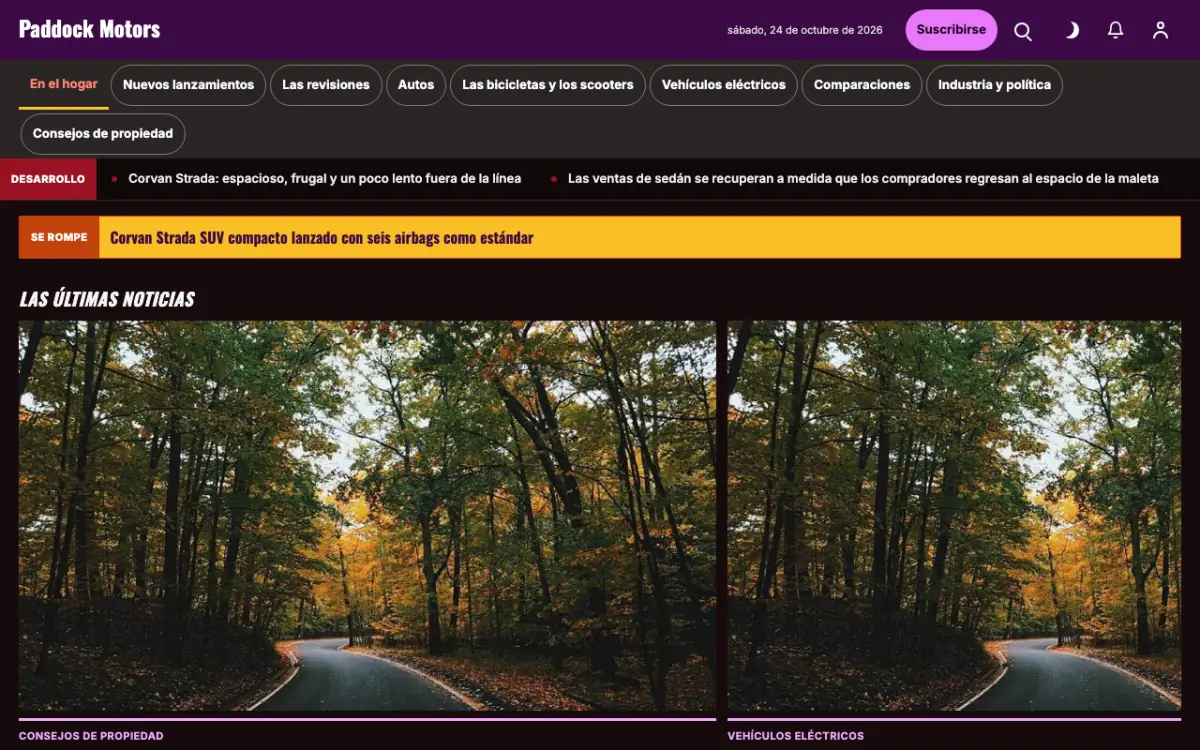 Paddock — plantilla de sitio web de Noticias de Motor, vista de escritorio