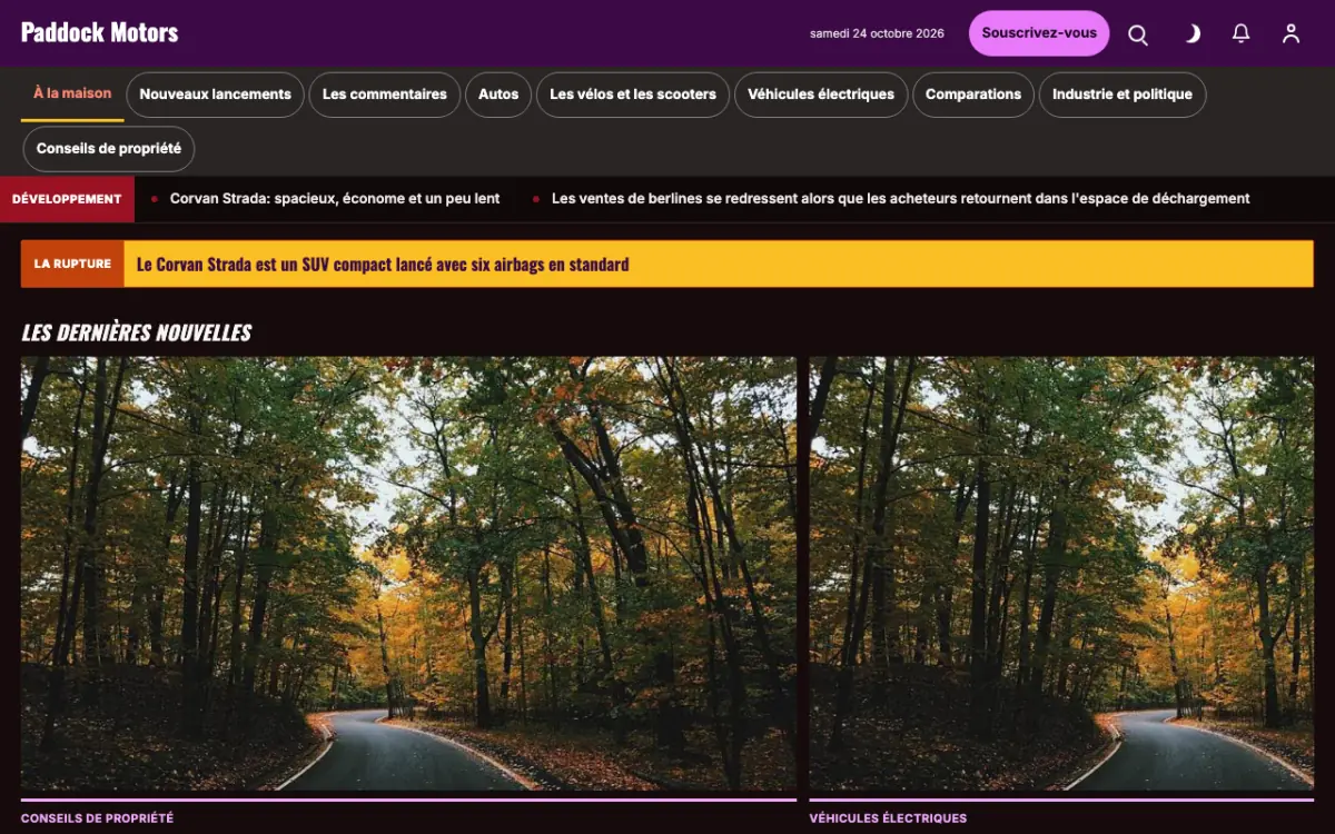 Paddock — modèle de site web Actualités Automobile, vue sur ordinateur