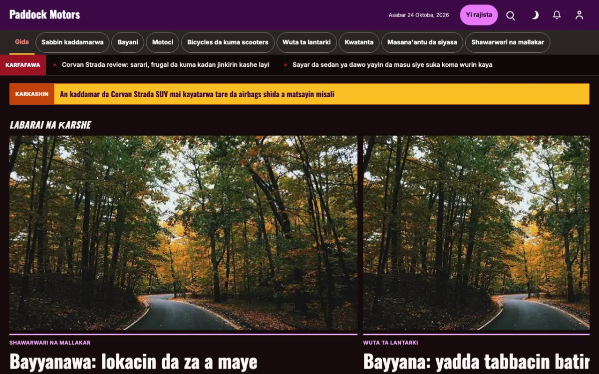Paddock — samfurin shafin yanar gizo na Labaran Motoci, hangen kwamfuta