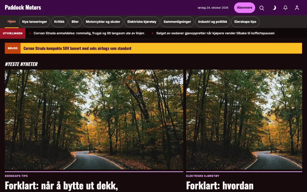 Paddock – nettstedmal for Bil News, skrivebordsvisning