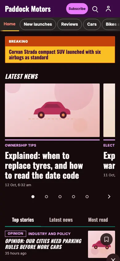 Paddock — Automotive News app, phone view