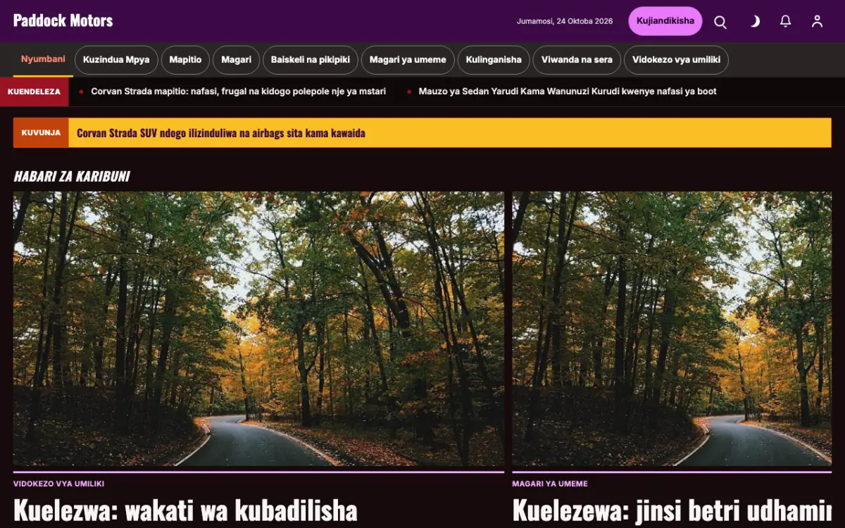 Paddock – kiolezo cha tovuti ya Magari News, mwonekano wa kompyuta