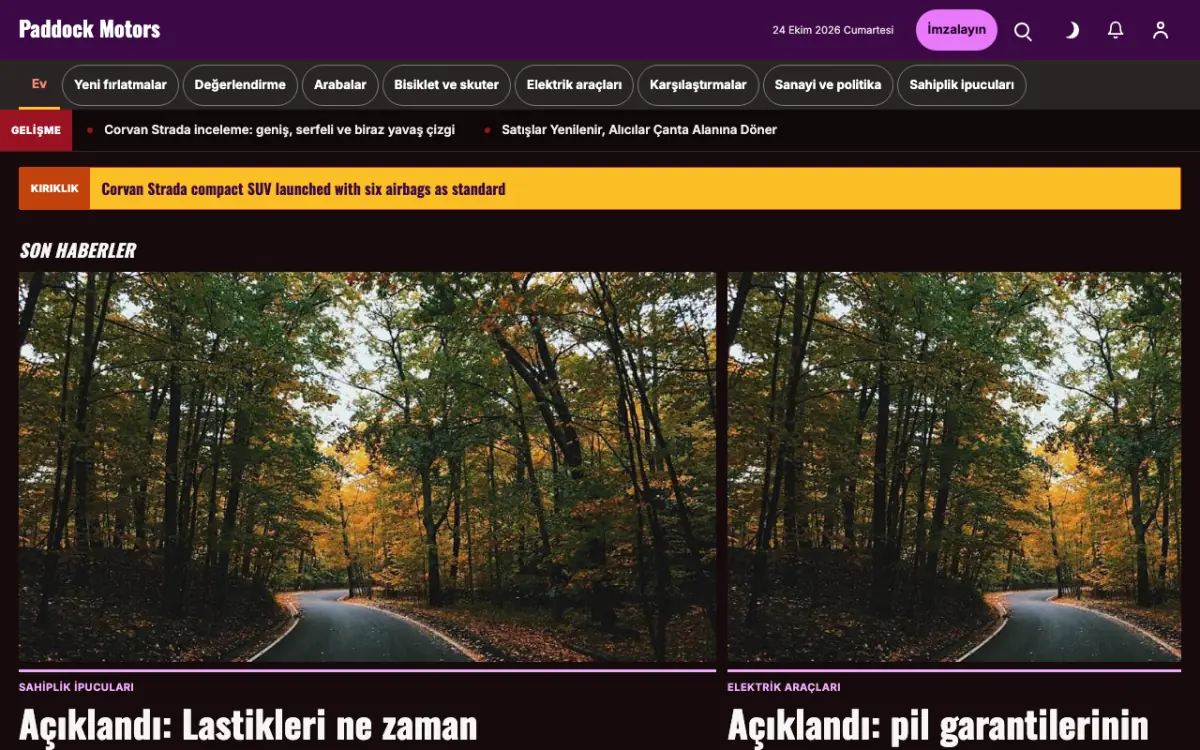 Paddock — Otomotiv Haberleri web sitesi şablonu, masaüstü görünümü