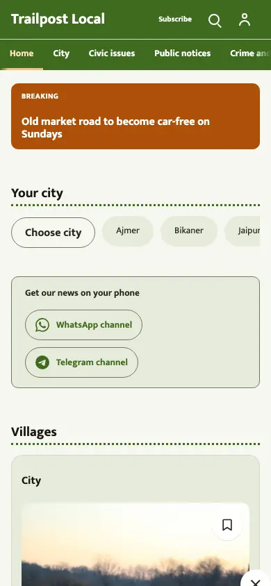 Trailpost — Local News app, phone view
