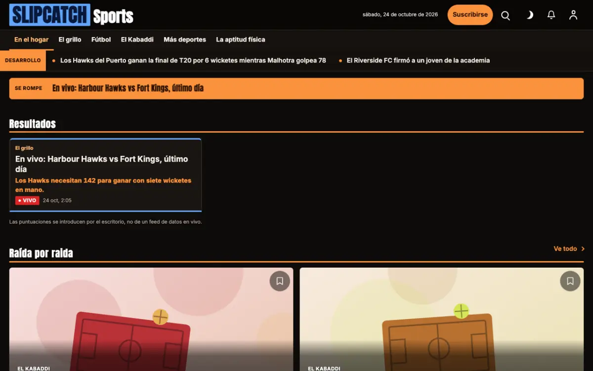 Slipcatch — plantilla de sitio web de Noticias de Deportes, vista de escritorio