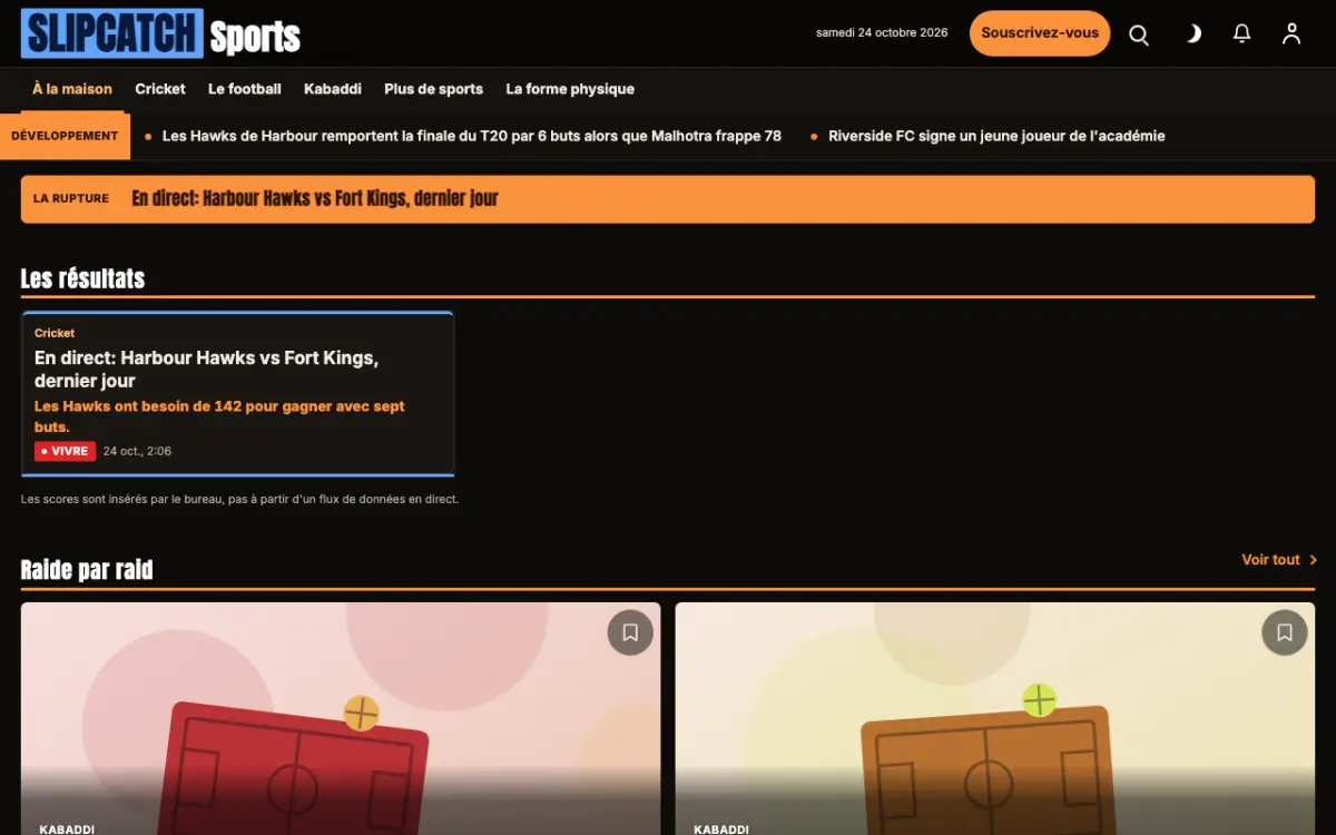 Slipcatch — modèle de site web Actualités Sport, vue sur ordinateur