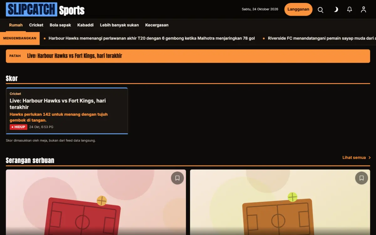 Slipcatch — templat laman web Berita Sukan, paparan desktop