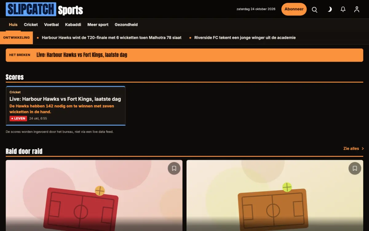 Slipcatch – websitetemplate voor Sportnieuws, desktopweergave