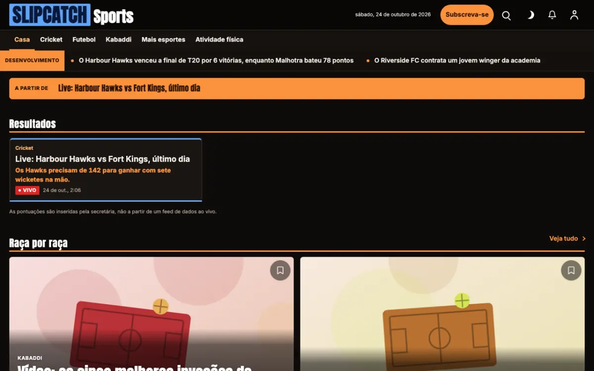 Slipcatch — modelo de site de Notícias de Esportes, visualização em desktop