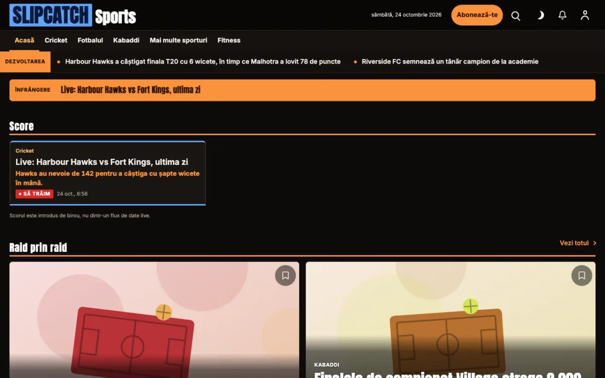 Slipcatch – șablon de site pentru Știri Sport, vedere pe desktop