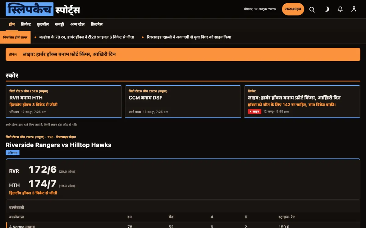 Slipcatch — Sports News website template, desktop view