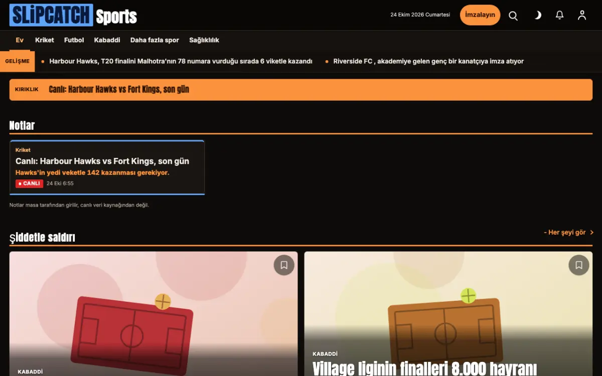 Slipcatch — Spor Haberleri web sitesi şablonu, masaüstü görünümü