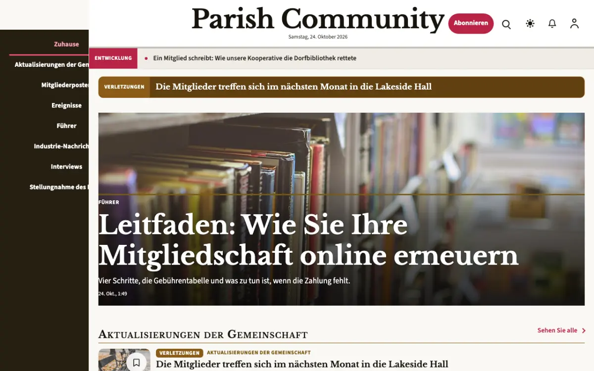 Parish – Website-Vorlage für Community-News, Desktop-Ansicht