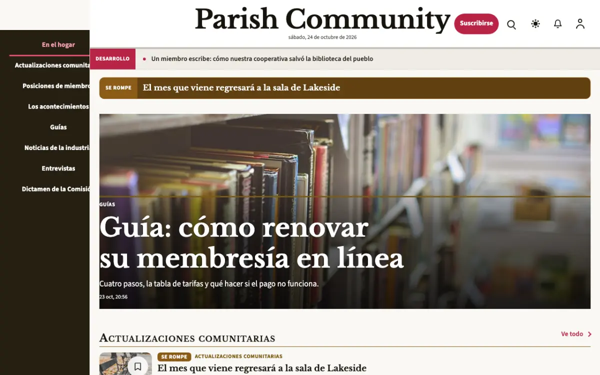 Parish — plantilla de sitio web de Noticias de Comunidad, vista de escritorio