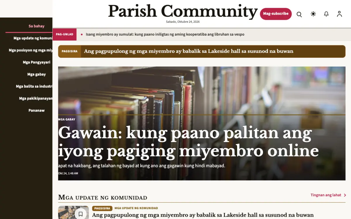 Parish — template ng website na Balitang Komunidad, tanaw sa desktop
