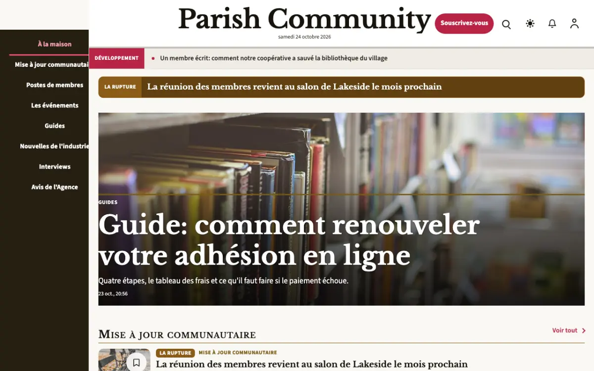 Parish — modèle de site web Actualités Communauté, vue sur ordinateur