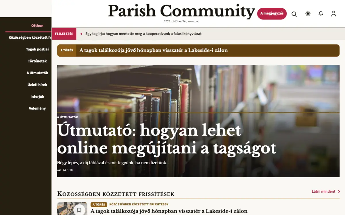 Parish — Közösség: hírek weboldalsablon, asztali nézet