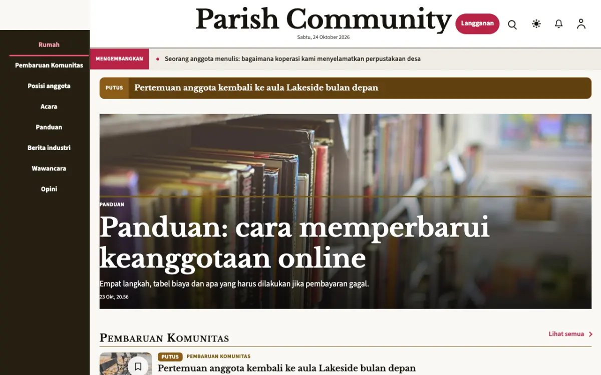 Parish — template situs Berita Komunitas, tampilan desktop