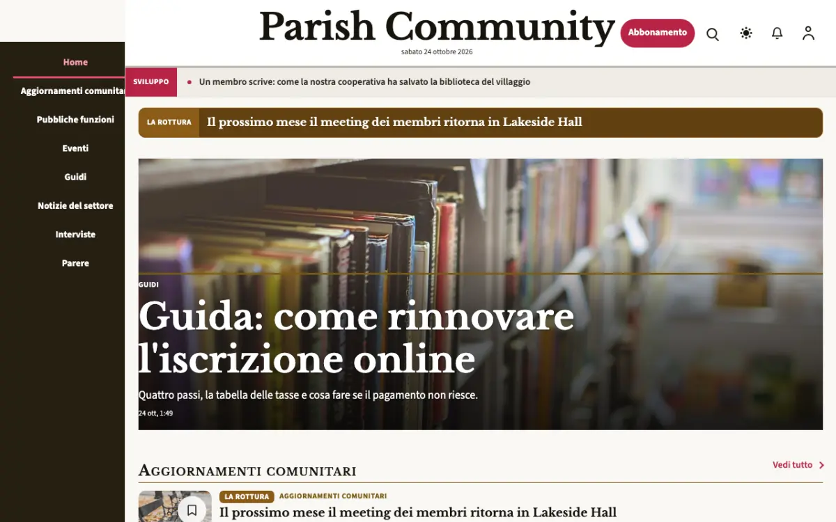 Parish – template di sito per News Comunità, vista desktop