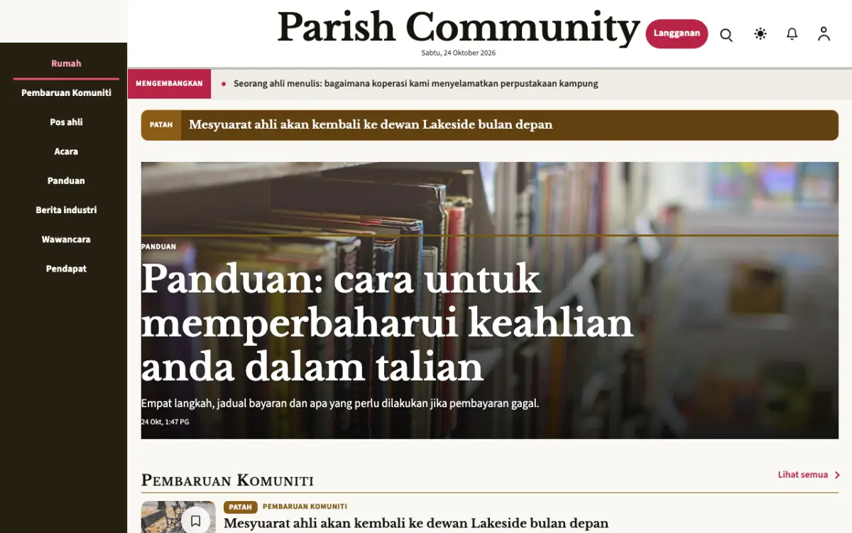 Parish — templat laman web Berita Komuniti, paparan desktop