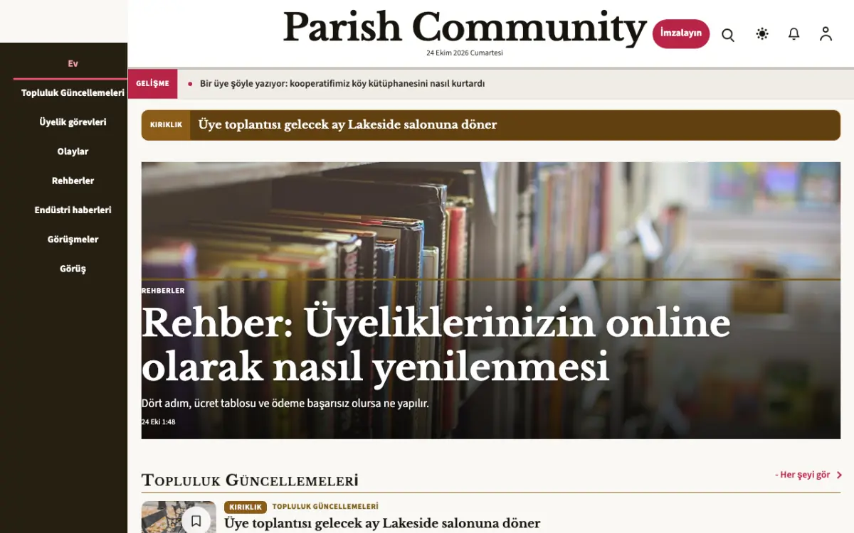 Parish — Topluluk Haberleri web sitesi şablonu, masaüstü görünümü
