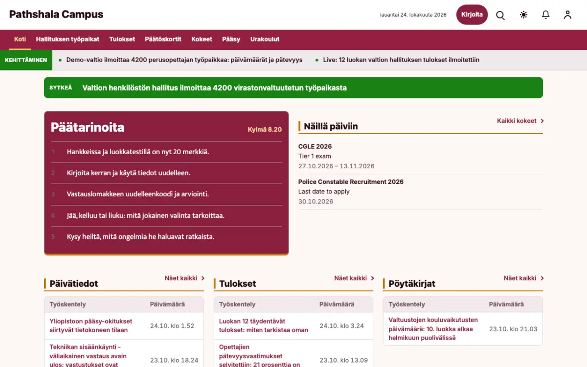 Lessonvale – verkkosivumalli (Koulutus News), työpöytänäkymä