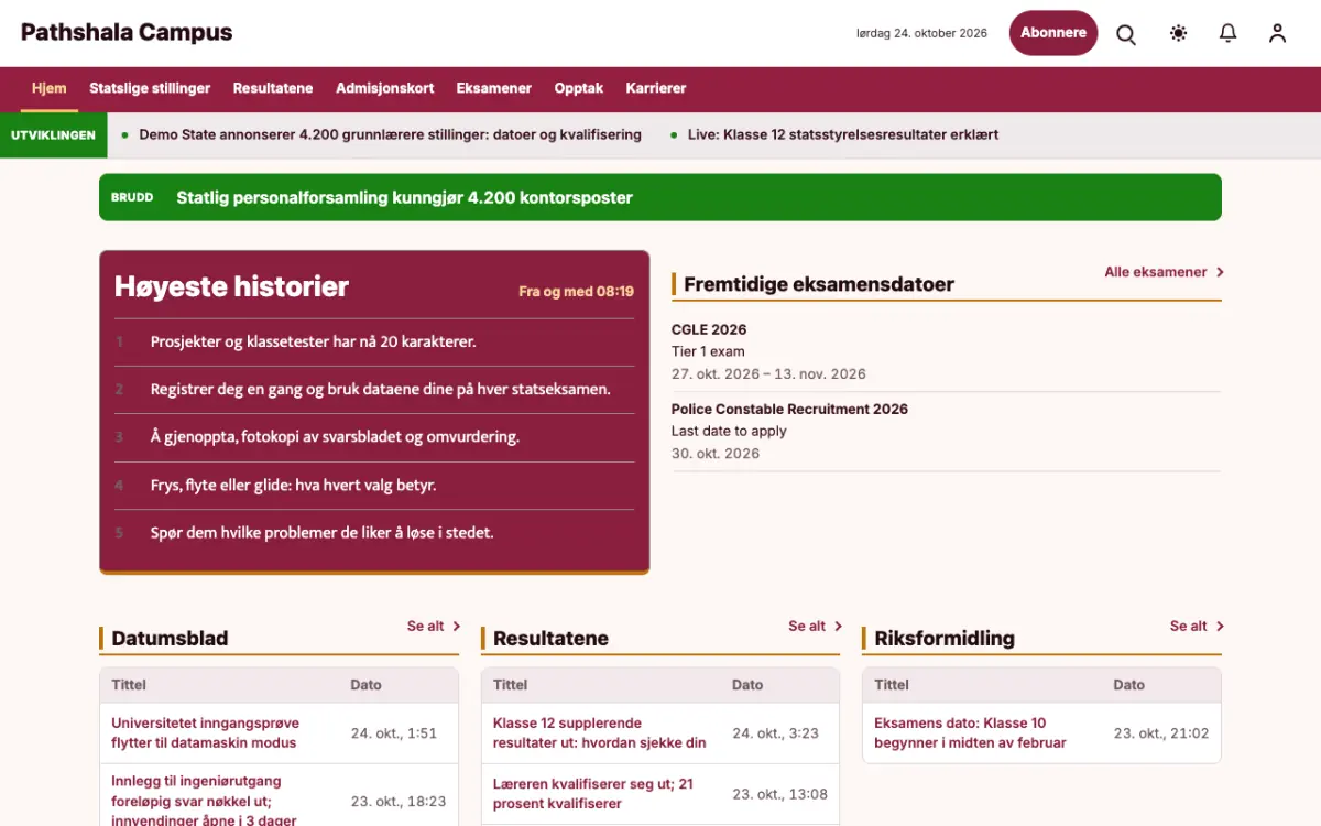 Lessonvale – nettstedmal for Utdanning News, skrivebordsvisning