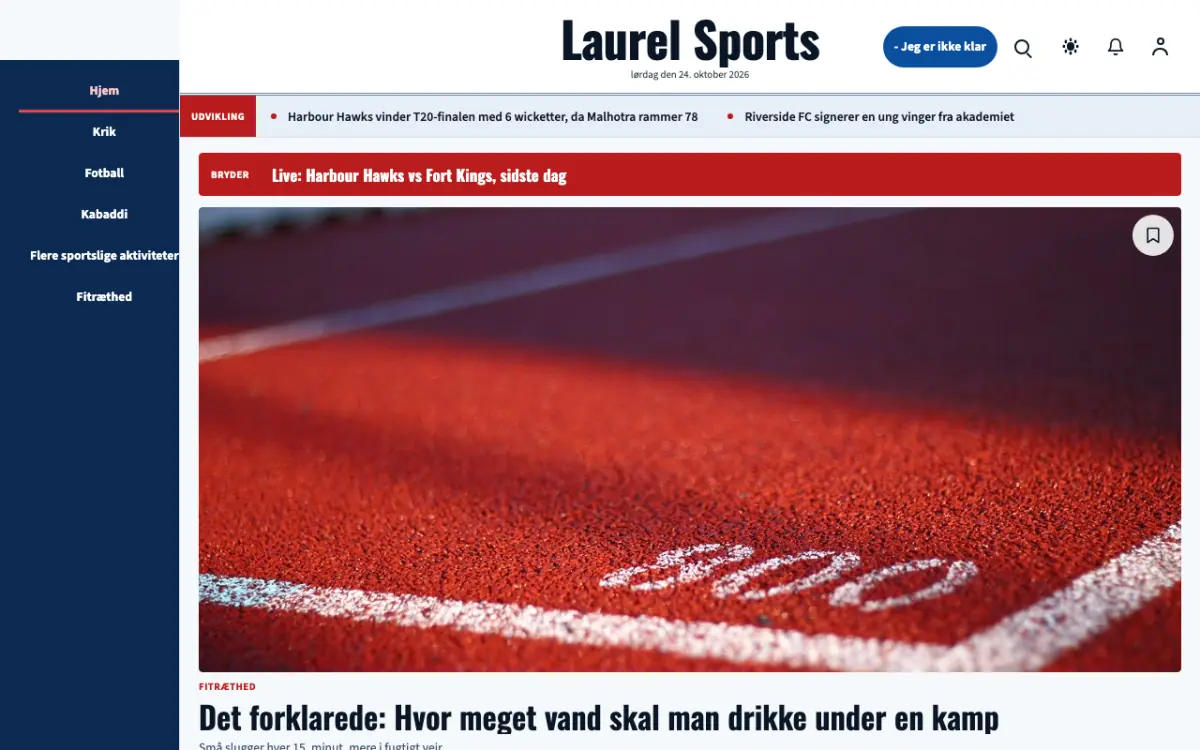 Laurel – hjemmesideskabelon til Sport News, skrivebordsvisning