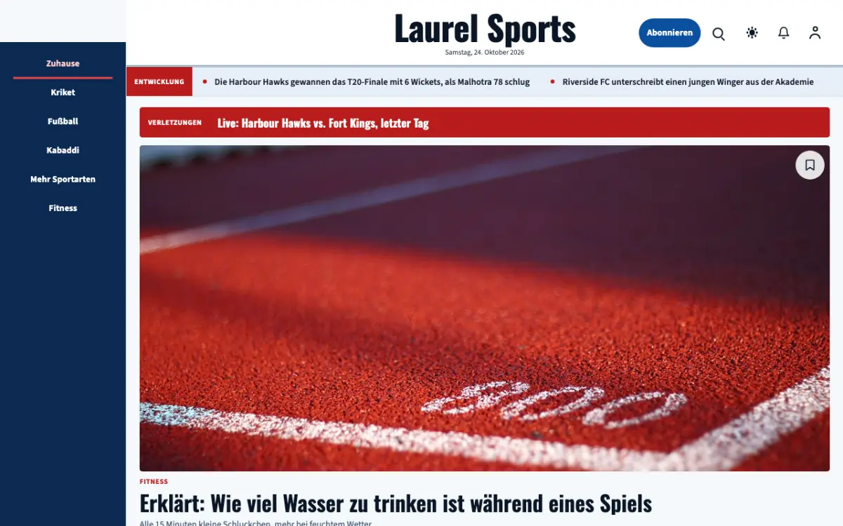 Laurel – Website-Vorlage für Sport-News, Desktop-Ansicht