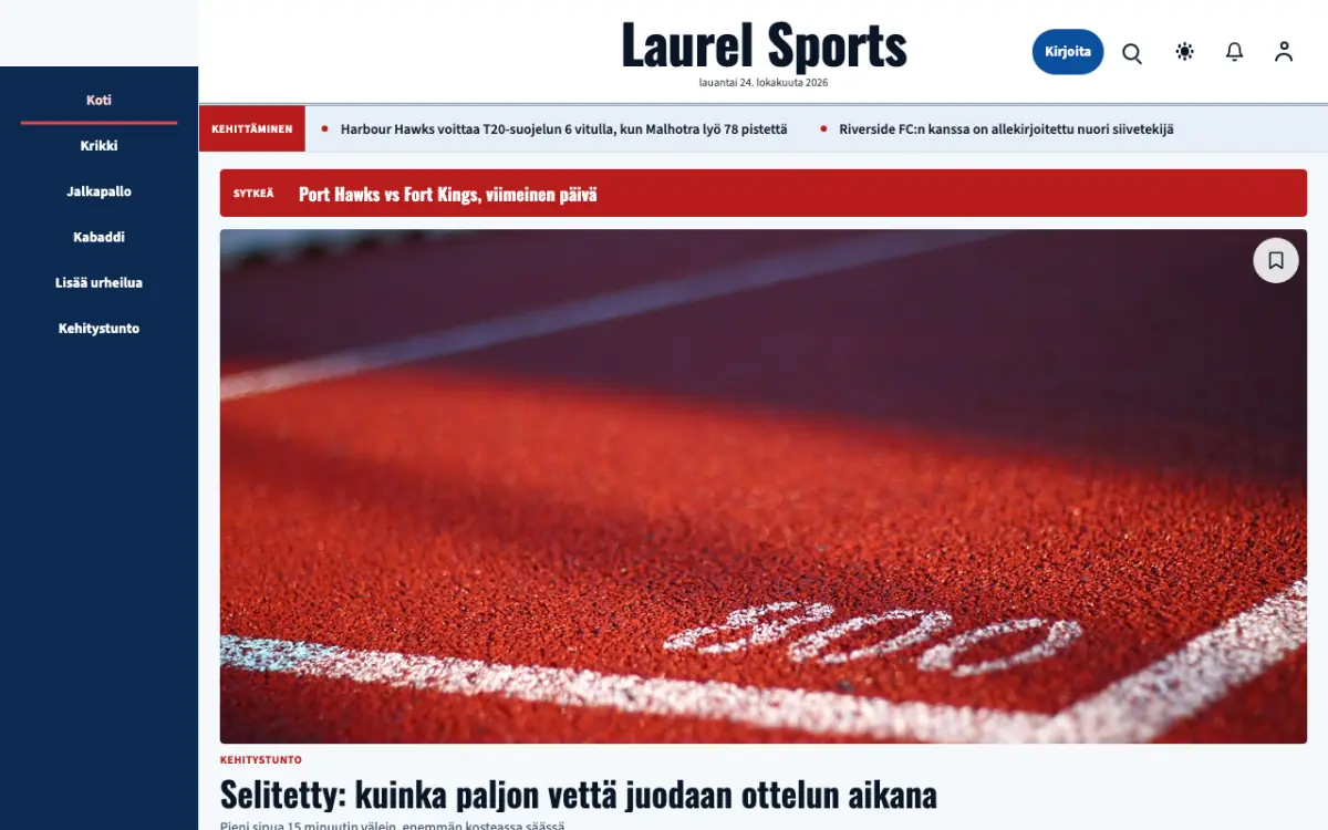 Laurel – verkkosivumalli (Urheilu News), työpöytänäkymä
