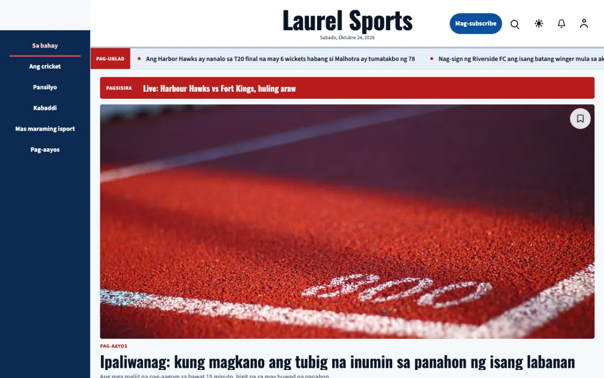 Laurel — template ng website na Balitang Palakasan, tanaw sa desktop
