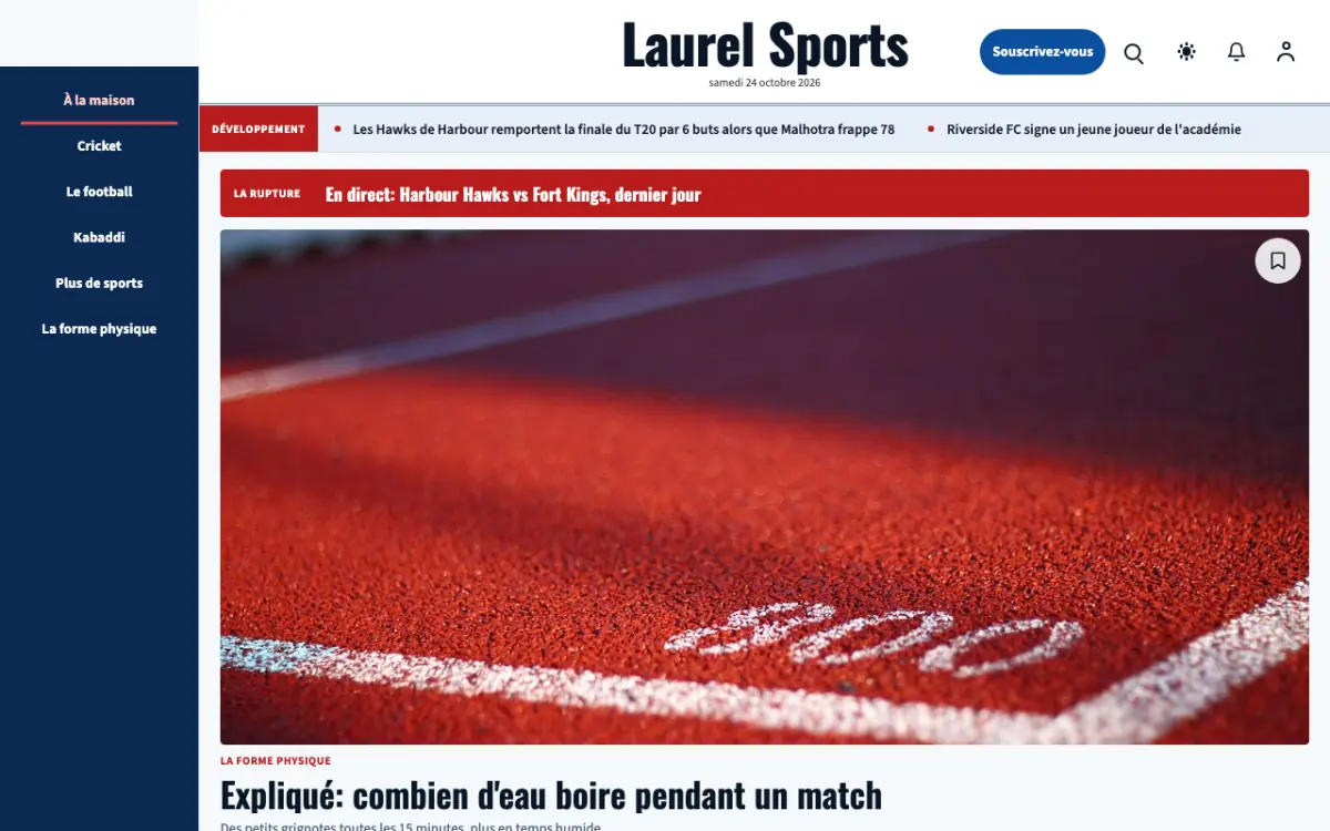 Laurel — modèle de site web Actualités Sport, vue sur ordinateur