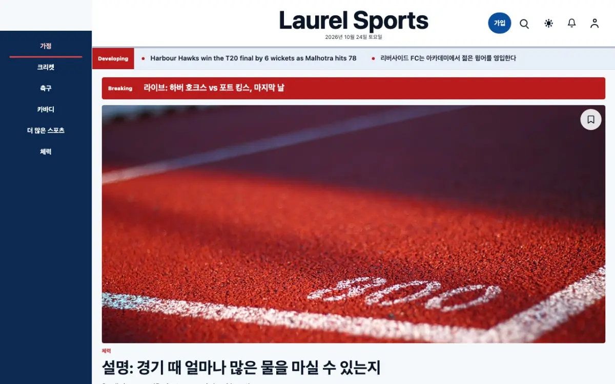 Laurel — 스포츠 뉴스 웹사이트 템플릿, 데스크톱 화면