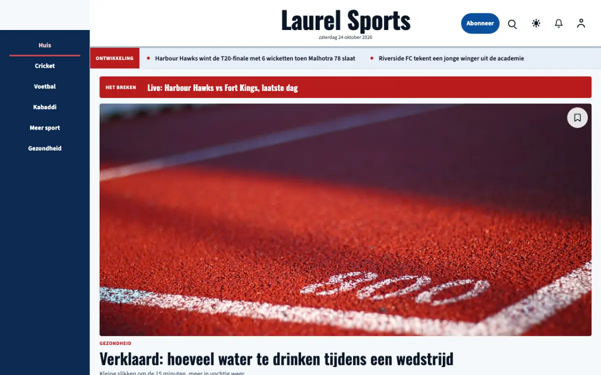 Laurel – websitetemplate voor Sportnieuws, desktopweergave