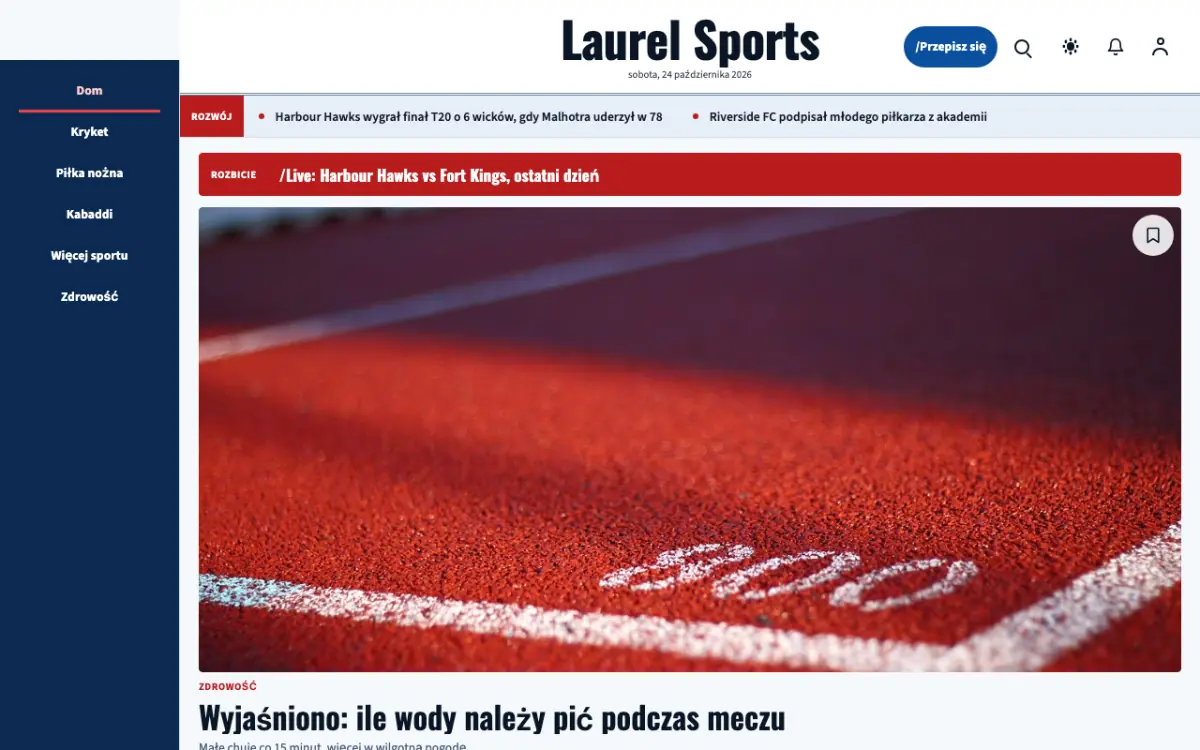 Laurel – szablon strony (Sport: wiadomości), widok na komputerze