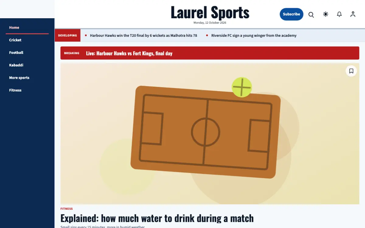 Laurel — Sports News website template, desktop view