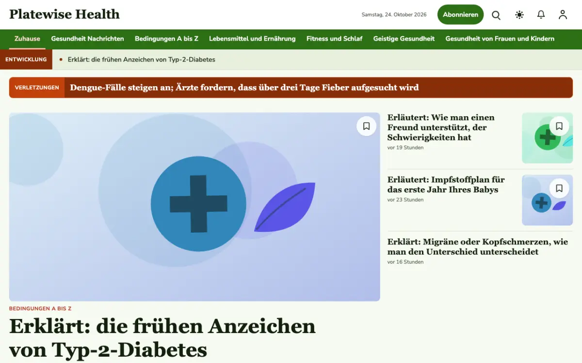 Platewise – Website-Vorlage für Gesundheit-News, Desktop-Ansicht