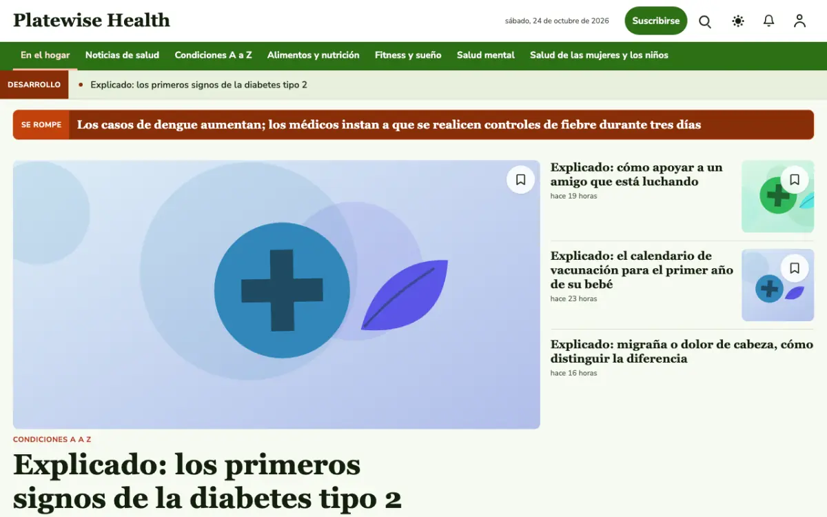 Platewise — plantilla de sitio web de Noticias de Salud, vista de escritorio