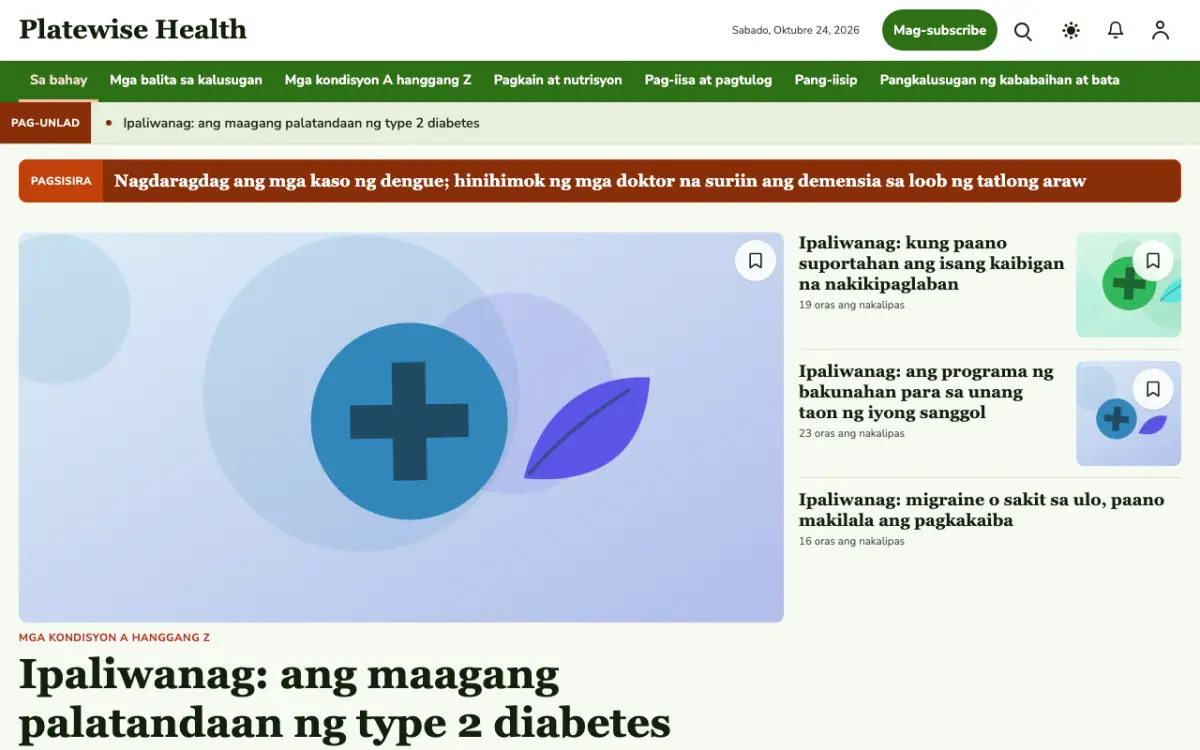 Platewise — template ng website na Balitang Kalusugan, tanaw sa desktop