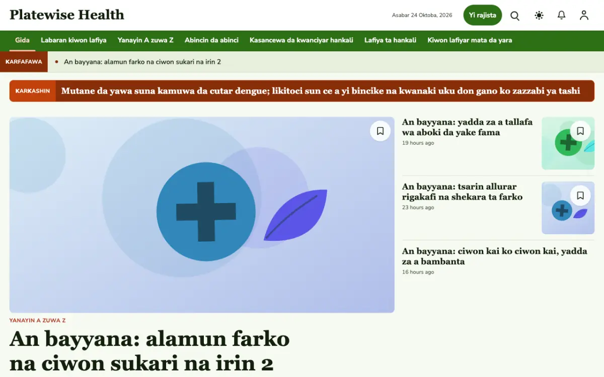 Platewise — samfurin shafin yanar gizo na Labaran Lafiya, hangen kwamfuta