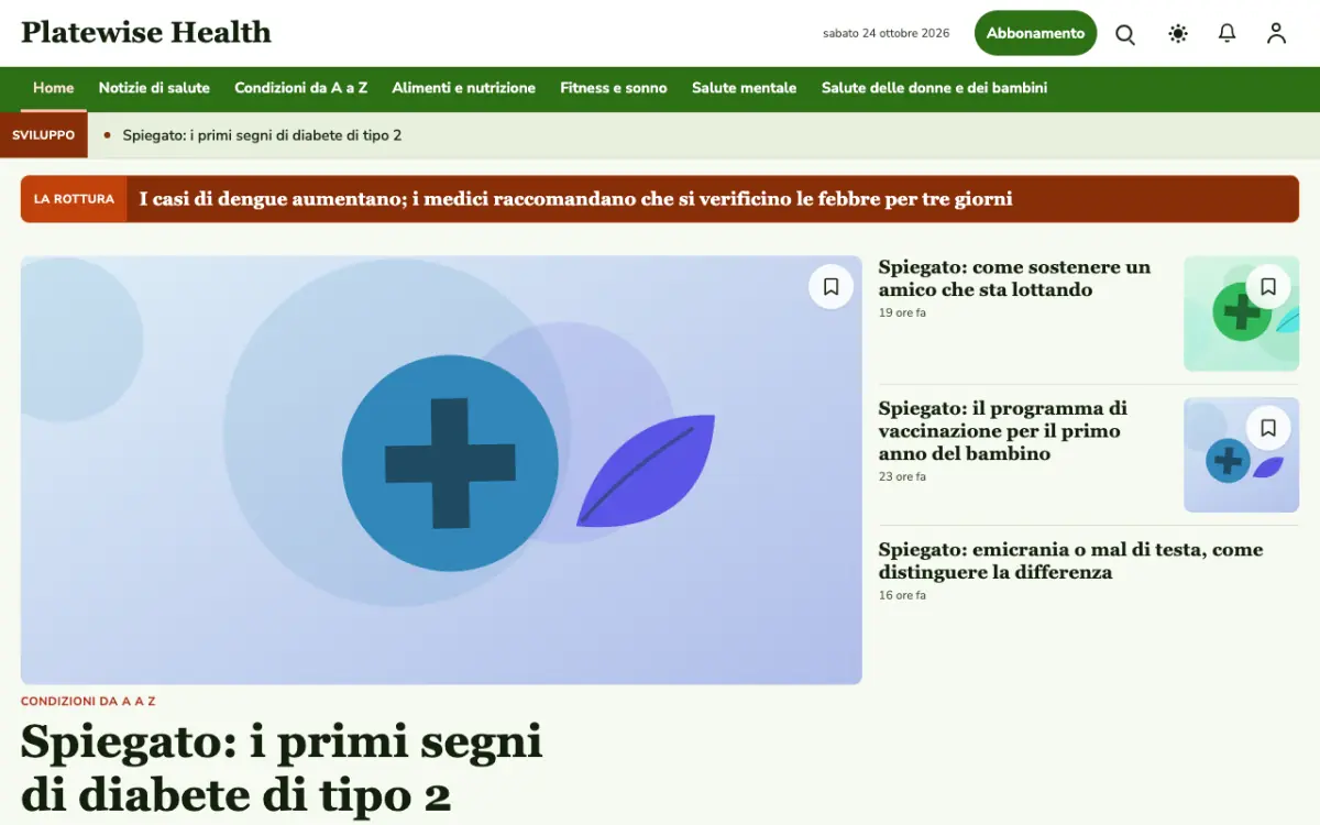 Platewise – template di sito per News Salute, vista desktop