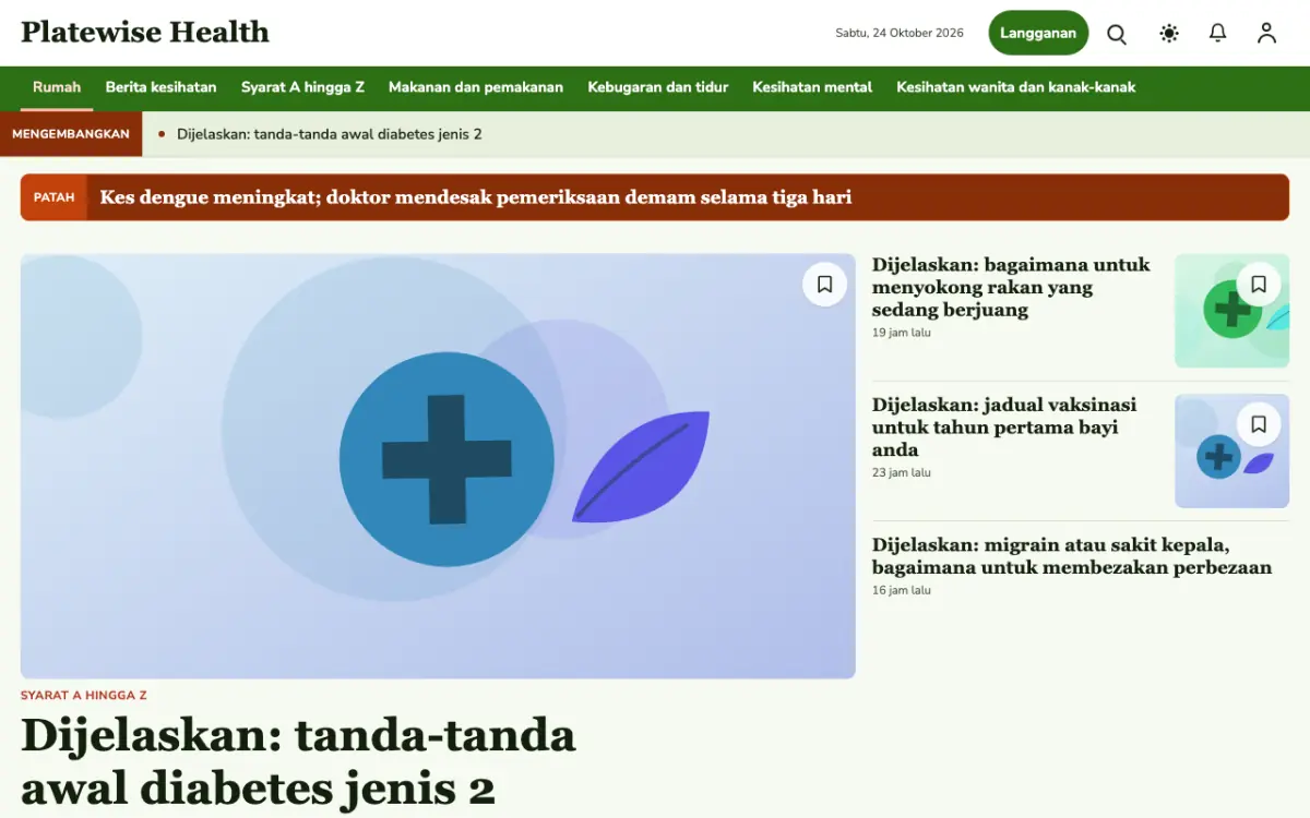 Platewise — templat laman web Berita Kesihatan, paparan desktop